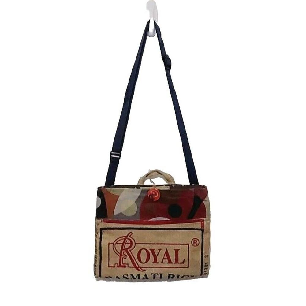 Webe Royal Basmati Rice Burlap Crossbody Bag Handle Adjustable Strap Ag Bags